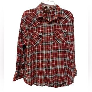 Plains Western Wear Red plaid button down shirt XL